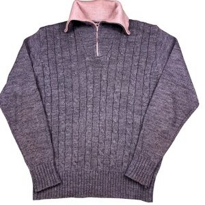 Vintage 70s Kennington California cableknit grey/cream quarter zip sweater